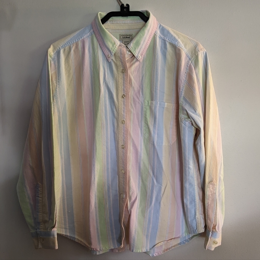L.L. Bean Multicolor Pastel Striped Button Up Cotton Shirt Petite Large